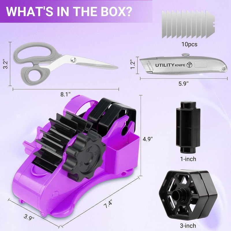 ThinkLearn Heat Tape Dispenser - Sublimation Heat Transfer Tape Dispenser with Scissors and Utility Knife, 1 '' & 3'' Core, Multi-Roll Pre-Cut Tape Dispenser for Crafting, Purple - Image 5